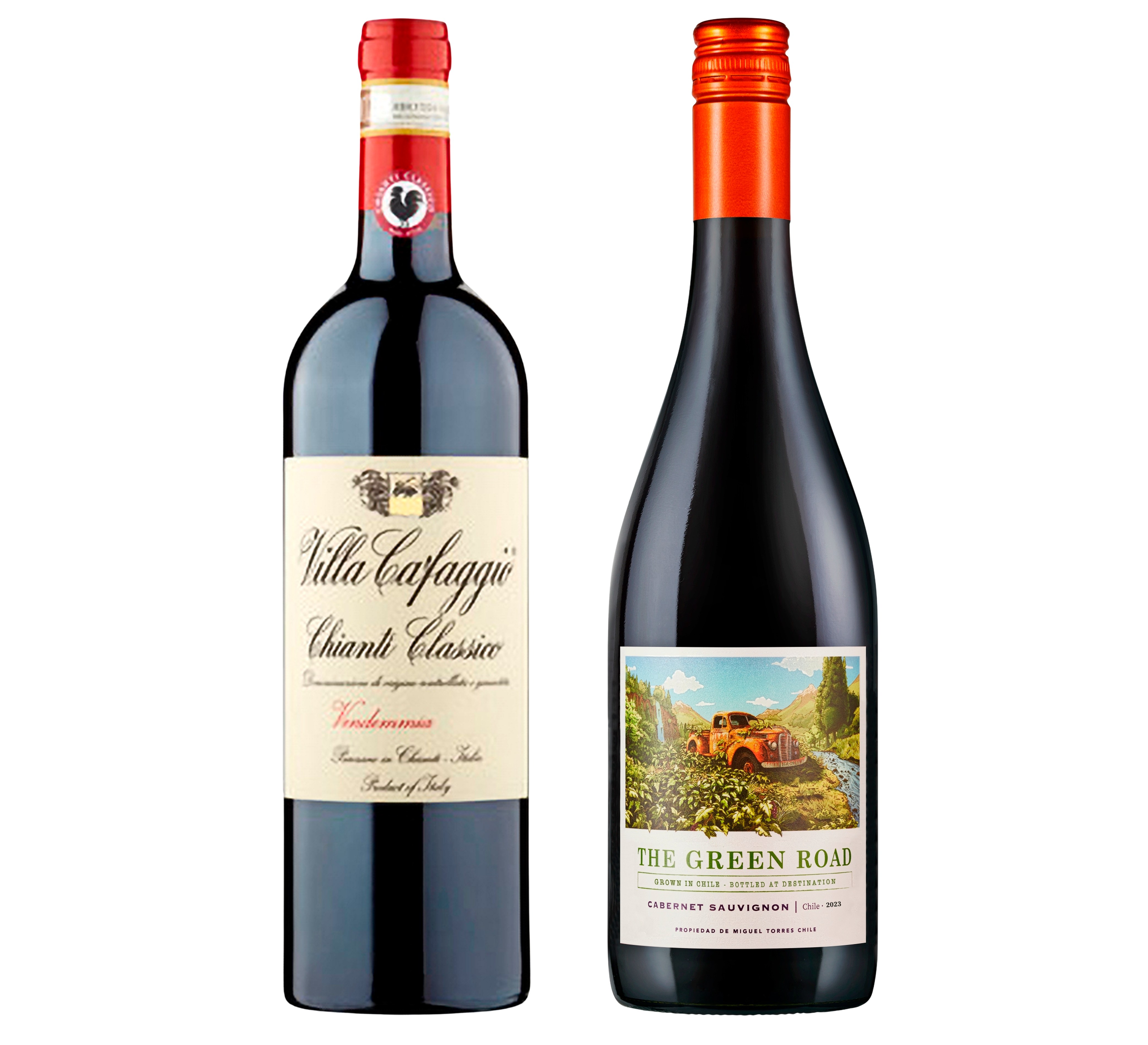Two bottles of red wine.
