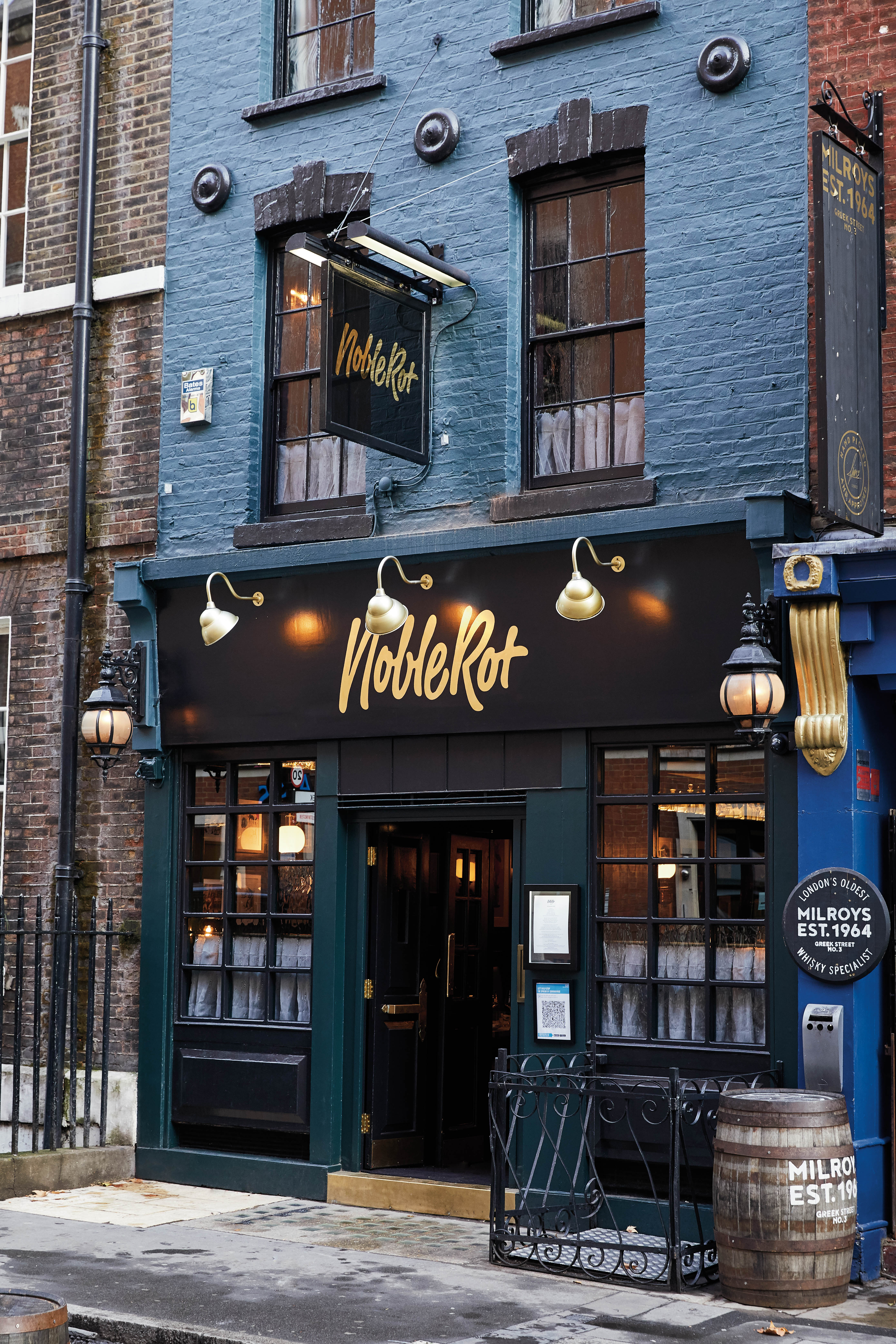 Exterior view of the Noble Rot restaurant.