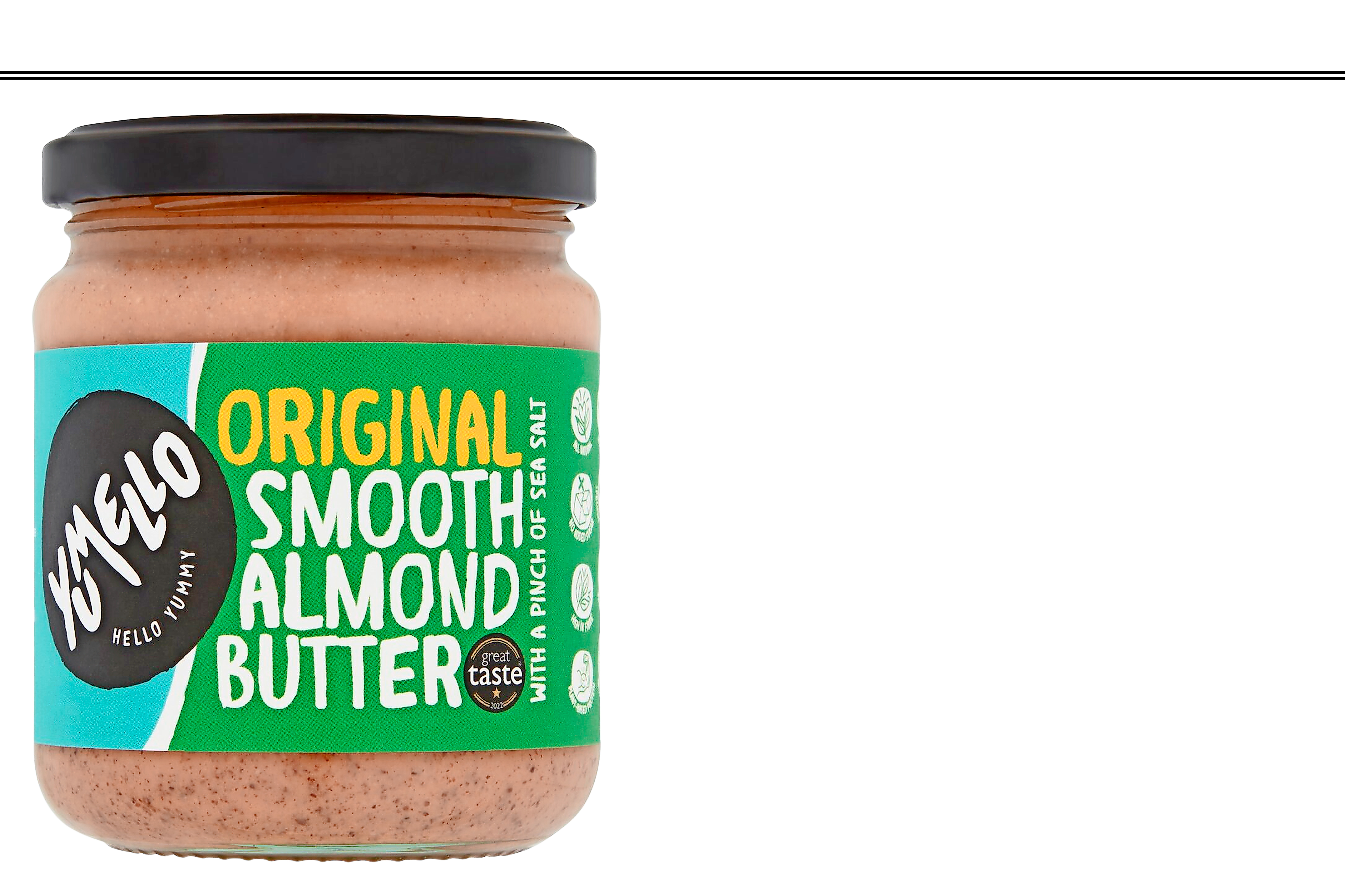 Jar of Yummello Original Smooth Almond Butter.