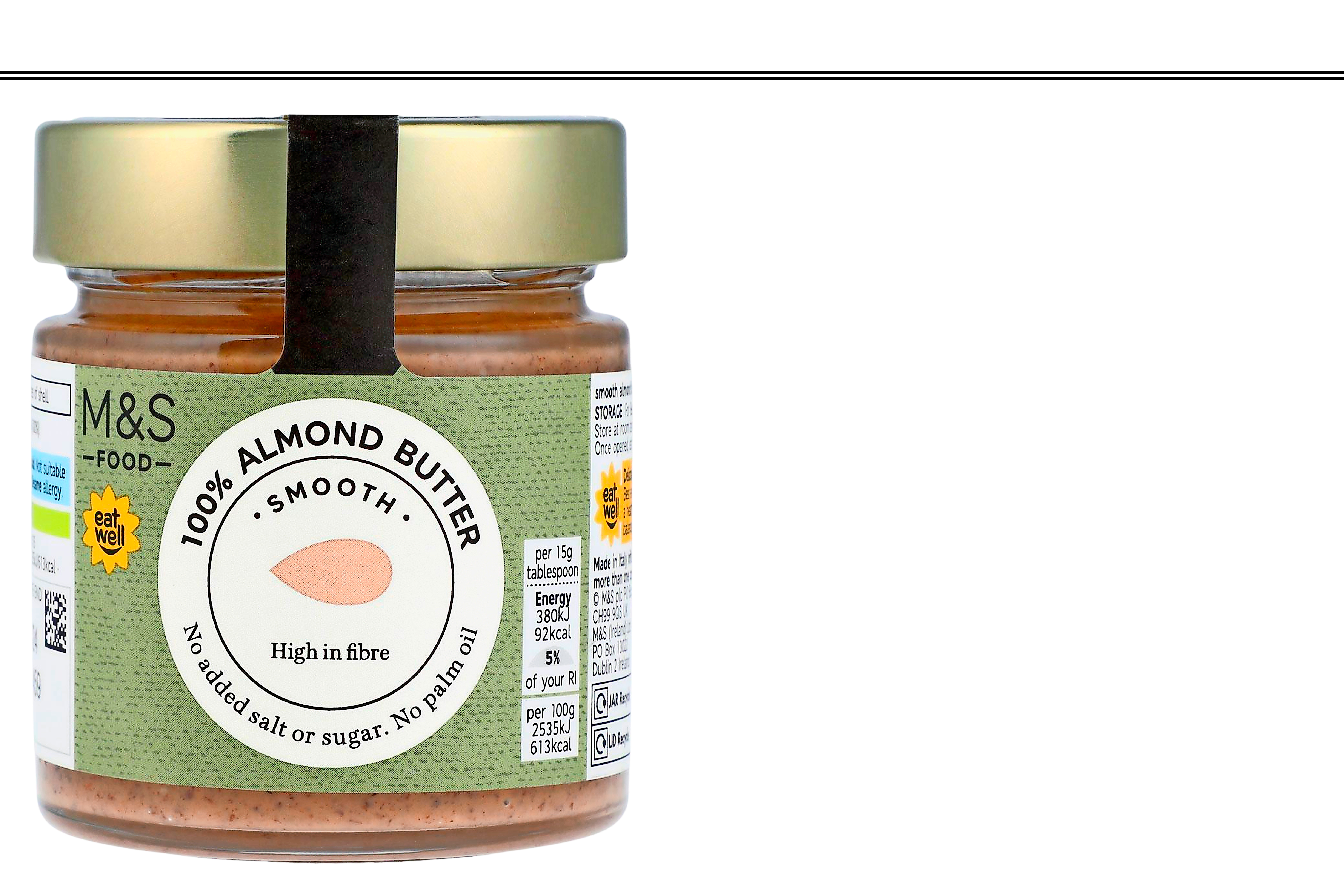 Jar of M&S 100% smooth almond butter.