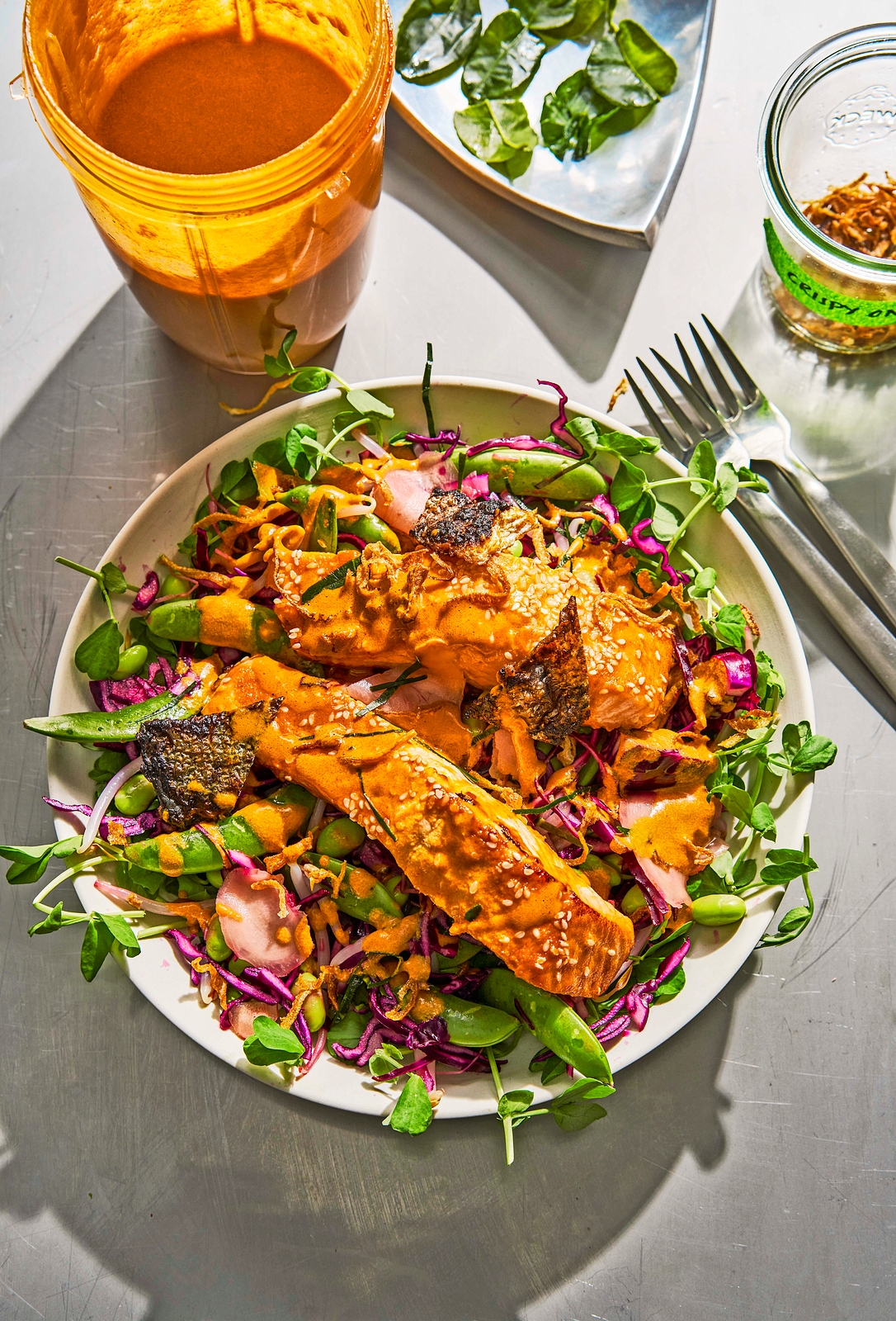 Gochujang salmon salad.