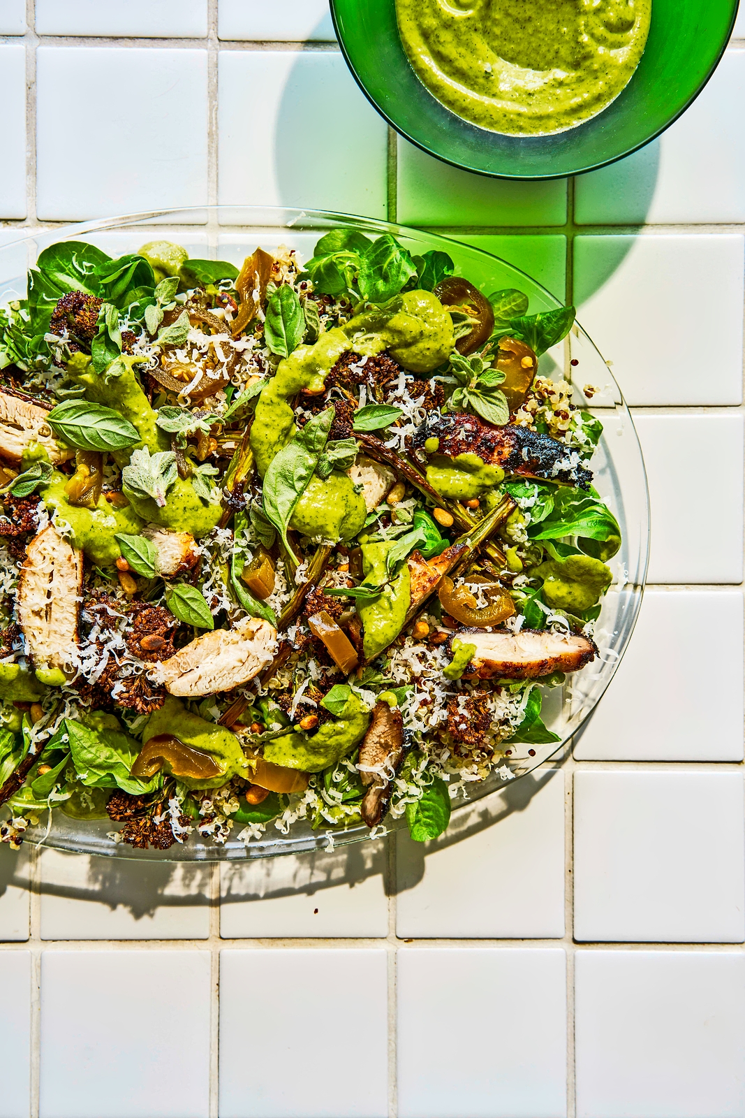 Grilled chicken salad with green goddess dressing.